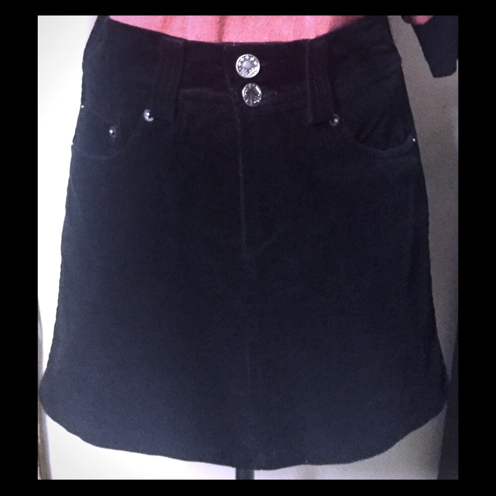 Black Corduroy Mini Skirt: Pockets, A-line Style, Sz. Medium